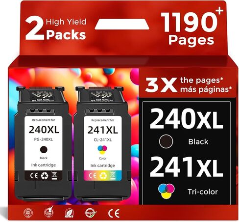 خرطوشة حبر PG-240 CL-241 XL بديلة لـ Canon 240XL 241XL (عبوة كومبو سوداء ثلاثية الألوان) لـ PIXMA MG3600 MG3620 MG3220 TS5120 TS5100 MX472 MX470 MX532 MG3222 MG2120 MG3122 MG4120 in Kuwait