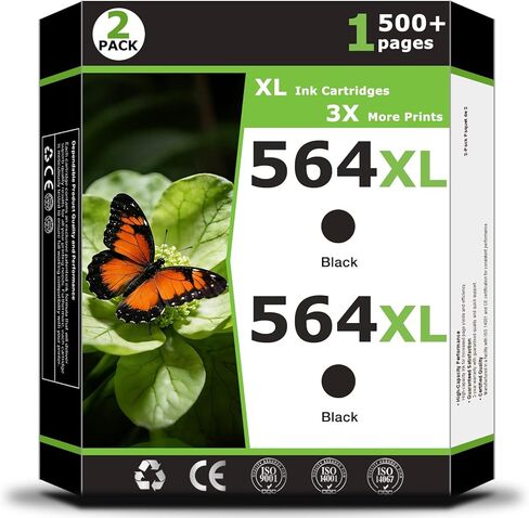 564XL Black Ink Cartridges Compatible for HP564xl for HP 564 XL Printer Ink 564 black ink 564 Work with DeskJet 3520 3525 OfficeJet 4620 PhotoSmart B8550 C6350 D5460 D7560 5510 7515 Printer(2 Pack) in Kuwait