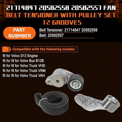 PANGOLIN Fan Belt Tensioner with Pulley Set 12 Grooves fit for Volvo D13 Engine VNL VHD VNM VAH B12B Truck and Bus 21714847 20582558 20582557 in Saudi Arabia