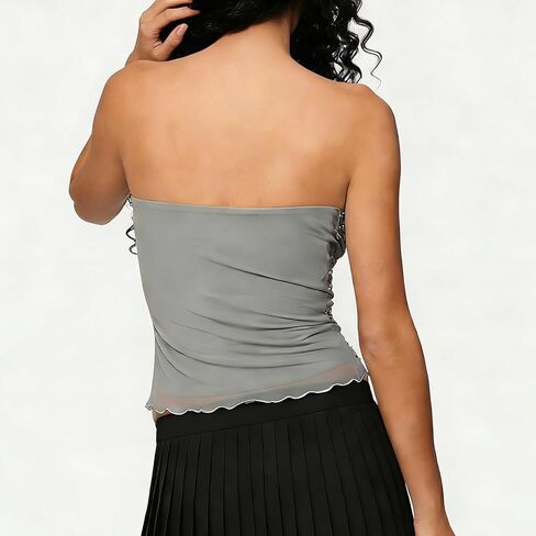 Amiblvowa Women Beaded Tube Tops Strapless Sleeveless Backless Y2k Slim Fit Crop Bandeau Embellished Studded Sexy Fitted Vest in Saudi Arabia
