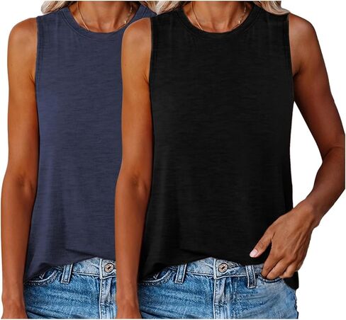 قطعتان من القمصان النسائية للصيف والعطلات على الشاطئ بدون أكمام وياقة دائرية وفضفاضة مناسبة ملابس غير رسمية in Kuwait