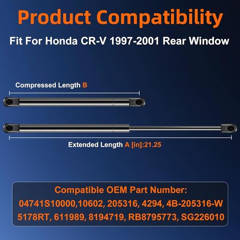 Qty (2) Rear Back Glass Hatch Window Lift Support Compatible with Honda CR-V CRV 1997-2001, Gas Shock Spring Strut Replace OE# 04741S10000, 10602, 4B-205316 𝐰𝐢𝐭𝐡 𝐁𝐚𝐥𝐥 𝐒𝐭𝐮𝐝𝐬 in Saudi Arabia