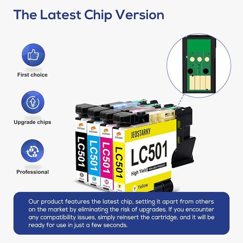 خراطيش حبر LC501 متوافقة مع خراطيش حبر Brother LC501 تعمل حبر LC501XL LC501 مع طابعة Brother MFC-J1360DW MFC-J1410DW MFC-J1260W (أسود/سماوي/أرجواني/أصفر، 4 عبوات) in Kuwait