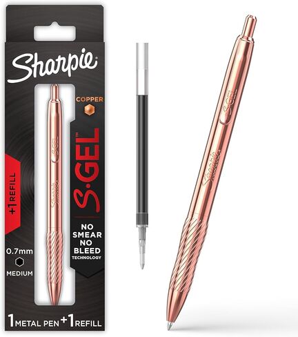 SHARPIE S-Gel, Gel Pen, Copper Metal Body, Medium Point (0.7mm), Black Ink, Includes 1 Pen and 1 Additional Ink Refill in Saudi Arabia