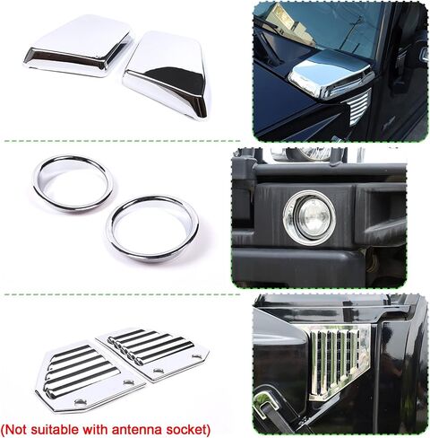 PIUGILH 14 قطعة مجموعة كاملة من الديكور الخارجي لـ Hummer H2 2003-2009، غطاء فتحة تهوية جانبية لغطاء مدخل الهواء، مقبض الباب الخارجي وغطاء ضوء مصباح الضباب الأمامي، جميل وعصري، فضي in Saudi Arabia