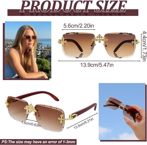 JATEBI 3 Pack Fashion Rectangle Rimless Sunglasses, Fashion Y2K Rimless Sunglasses with Triple Cross for Men Women, UV400 Frameless Sun Glasses for Streetwear Gift Party Dance Trendy Outfits in Saudi Arabia