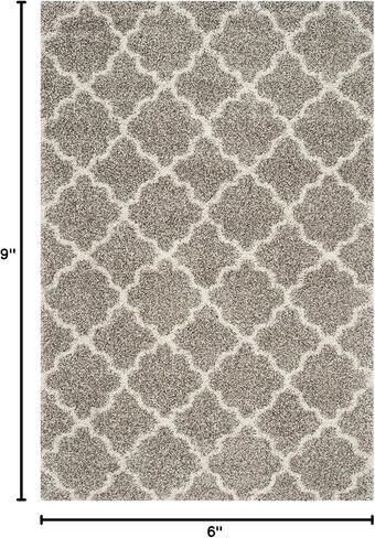 SAFAVIEH Hudson Shag Collection Area Rug - 6' x 9', Grey & Ivory, Moroccan Trellis Design, Non-Shedding & Easy Care, 2-inch Thick Ideal for High Traffic Areas in Living Room, Bedroom (SGH282B) in Saudi Arabia