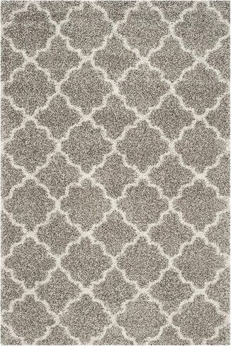 SAFAVIEH Hudson Shag Collection Area Rug - 6' x 9', Grey & Ivory, Moroccan Trellis Design, Non-Shedding & Easy Care, 2-inch Thick Ideal for High Traffic Areas in Living Room, Bedroom (SGH282B) in Saudi Arabia