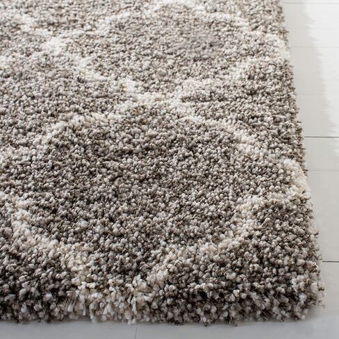 SAFAVIEH Hudson Shag Collection Area Rug - 6' x 9', Grey & Ivory, Moroccan Trellis Design, Non-Shedding & Easy Care, 2-inch Thick Ideal for High Traffic Areas in Living Room, Bedroom (SGH282B) in Saudi Arabia