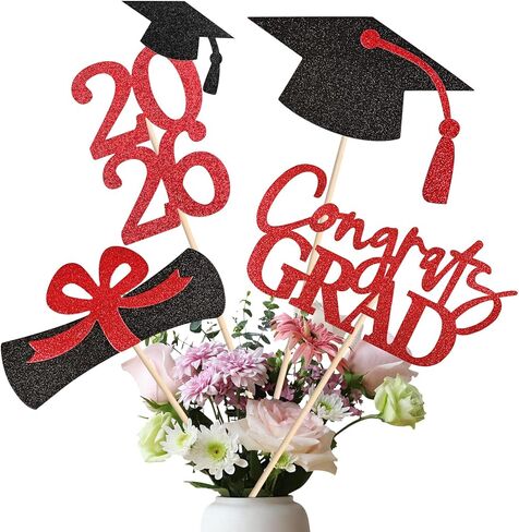 20 PCS 2024 Graduation Party Decorations Set,Class of 2024 Double Sided Graduation Centerpiece Stick Glitter for Tables,Table Toppers,Party Accessories,Black/Gold in Kuwait