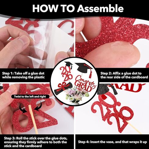 20 PCS 2024 Graduation Party Decorations Set,Class of 2024 Double Sided Graduation Centerpiece Stick Glitter for Tables,Table Toppers,Party Accessories,Black/Gold in Kuwait