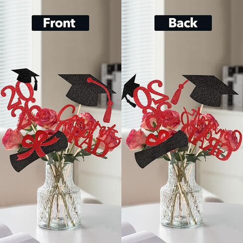 20 PCS 2024 Graduation Party Decorations Set,Class of 2024 Double Sided Graduation Centerpiece Stick Glitter for Tables,Table Toppers,Party Accessories,Black/Gold in Kuwait