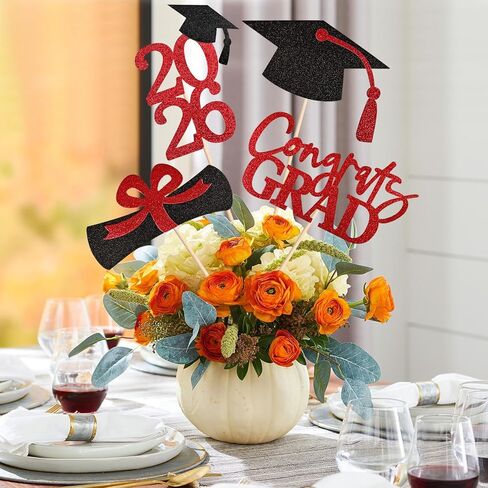 20 PCS 2024 Graduation Party Decorations Set,Class of 2024 Double Sided Graduation Centerpiece Stick Glitter for Tables,Table Toppers,Party Accessories,Black/Gold in Kuwait