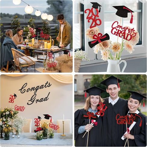 20 PCS 2024 Graduation Party Decorations Set,Class of 2024 Double Sided Graduation Centerpiece Stick Glitter for Tables,Table Toppers,Party Accessories,Black/Gold in Kuwait