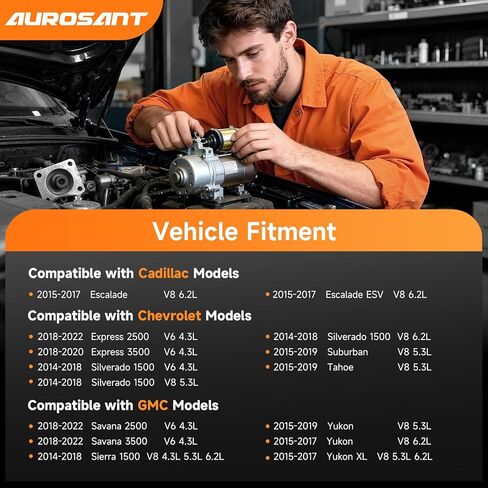 10910N Starter متوافق مع 2014-2016 Chevy Silverado 1500، GMC Sierra 1500 V6 V8 4.3 5.3L 6.2L، 2015-2016 GMC Yukon Cadillac Escalade V8 6.2L 14 15 16 استبدال 12655055 M000T24072 M0T24072 12694626 in Kuwait