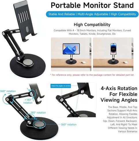 Waveshare Portable Monitor Adjustable Stand, Compatible with 4~18.5inch Monitors, Supports Multi-axis Rotation, Weighted Base and Ergonomic Design, Foldable for Easy Storage in Saudi Arabia