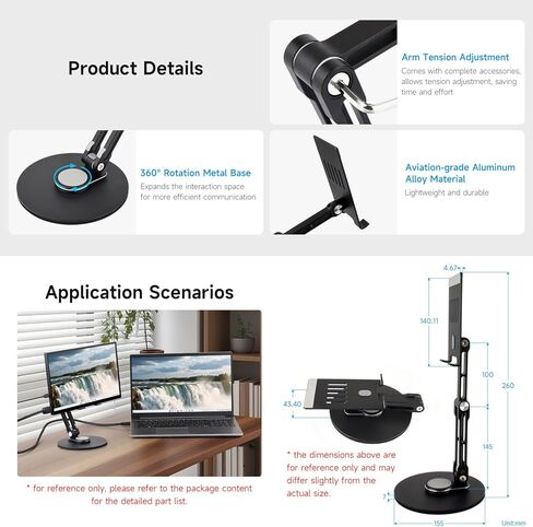 Waveshare Portable Monitor Adjustable Stand, Compatible with 4~18.5inch Monitors, Supports Multi-axis Rotation, Weighted Base and Ergonomic Design, Foldable for Easy Storage in Saudi Arabia