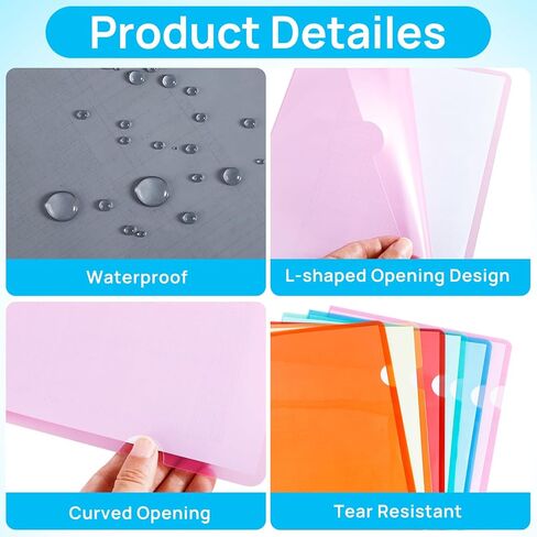 45PCS Clear Document Folders (Multiple Colors) Colored Plastic Project Pockets, Transparent Plastic File Sleeves, L-Type Plastic Folders for Letter Size A4 Paper, School Office Supplies in Kuwait