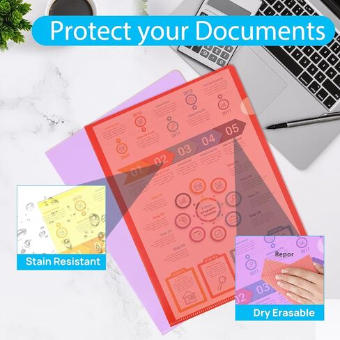 45PCS Clear Document Folders (Multiple Colors) Colored Plastic Project Pockets, Transparent Plastic File Sleeves, L-Type Plastic Folders for Letter Size A4 Paper, School Office Supplies in Kuwait