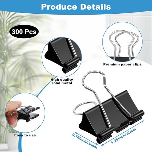 300 قطعة من مشابك الورق المتوسطة، 1.25 بوصة، مشابك ورقية سوداء للوازم المكتبية، مشابك ورقية للمعلمين، مستلزمات الأعمال الورقية المنزلية in Kuwait