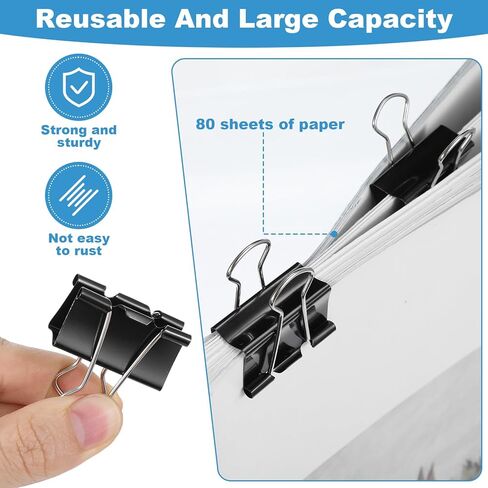 300 قطعة من مشابك الورق المتوسطة، 1.25 بوصة، مشابك ورقية سوداء للوازم المكتبية، مشابك ورقية للمعلمين، مستلزمات الأعمال الورقية المنزلية in Kuwait