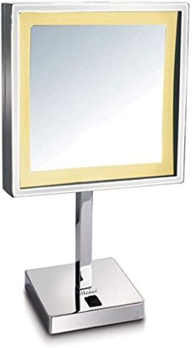 Whitehaus Collection WHMR295-BN Square Freestanding Led 5X Magnified Mirror, Brushed Nickel in Kuwait