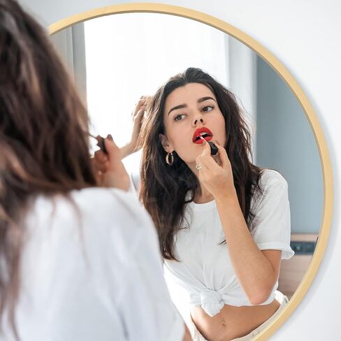 مرآة دائرية كبيرة من VVK - مرآة زينة حديثة مقاس 27.6 بوصة إطار معدني مصقول برونزي عائم لوحة زجاجية مستديرة للجدار وغرفة النوم والحمام وغرفة المعيشة والمطبخ والمدخل (ذهبي) in Kuwait