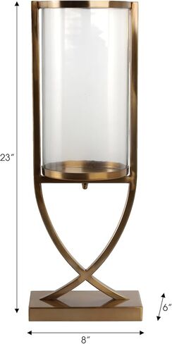 Contemporary Metal and Glass Hurricane Candle Holder - Decorative Pillar Candlestick Holder for Table Centerpiece - Elegant Home Decor Accents for Any Special Occasion Decoration - 23" Gold in Kuwait