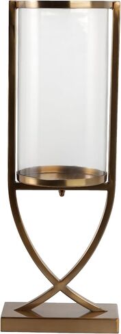 Contemporary Metal and Glass Hurricane Candle Holder - Decorative Pillar Candlestick Holder for Table Centerpiece - Elegant Home Decor Accents for Any Special Occasion Decoration - 23" Gold in Kuwait