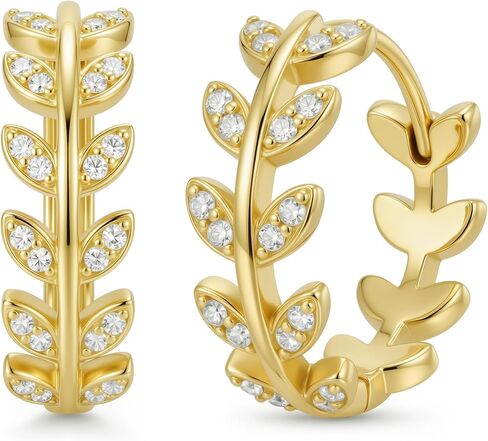 14K الذهب ليف أقراط 20 مللي متر فرع الزيتون الكرمة Huggie هوب أقراط الطبيعة النباتية مجوهرات هدية للنساء in Kuwait
