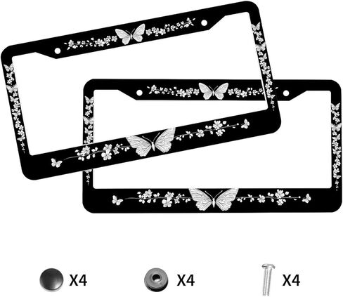الزهور إطار لوحة الترخيص فراشة الإطار الأزهار أسود أبيض تصميم تخصيص لوحات السيارات المعدنية مضحك إطارات لوحة الترخيص الزخرفية للرجال النساء 12.2 "× 6.2" in Kuwait
