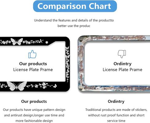 الزهور إطار لوحة الترخيص فراشة الإطار الأزهار أسود أبيض تصميم تخصيص لوحات السيارات المعدنية مضحك إطارات لوحة الترخيص الزخرفية للرجال النساء 12.2 "× 6.2" in Kuwait