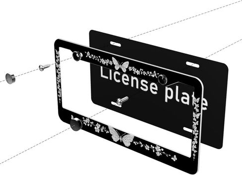 الزهور إطار لوحة الترخيص فراشة الإطار الأزهار أسود أبيض تصميم تخصيص لوحات السيارات المعدنية مضحك إطارات لوحة الترخيص الزخرفية للرجال النساء 12.2 "× 6.2" in Kuwait