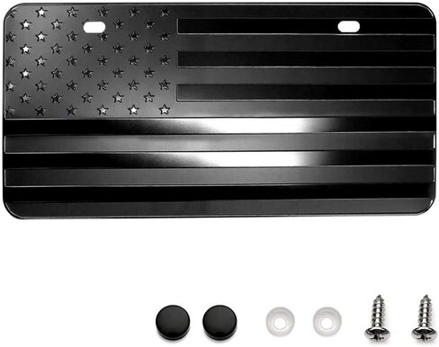 USA Black Flag Metal Stamped Embossed License Plate 2 Hole (12"x6", Black) in Kuwait