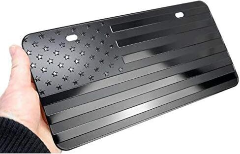 USA Black Flag Metal Stamped Embossed License Plate 2 Hole (12"x6", Black) in Kuwait