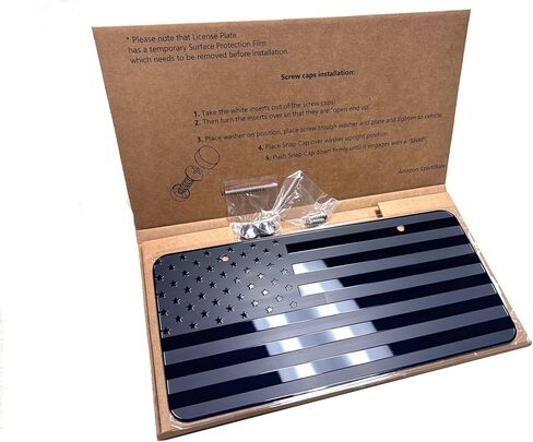 USA Black Flag Metal Stamped Embossed License Plate 2 Hole (12"x6", Black) in Kuwait