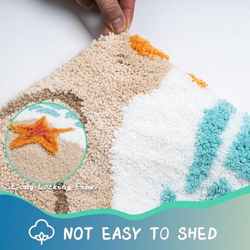 Blue Beach Bathroom Rugs Microfiber Nautical Cute Coastal Bath Mats for Bathroom Floor, Non Slip Quick Dry Absorbent Bath Rugs with Starfish Seashell, Machine Washable, 20"x32" in Saudi Arabia