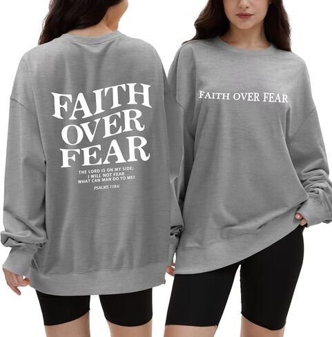 CHAIRAY الإيمان المسيحي على الخوف البلوز الديني السترة يسوع الكنيسة طويلة الأكمام قميص المرأة كبيرة الحجم آية الكتاب المقدس in Kuwait