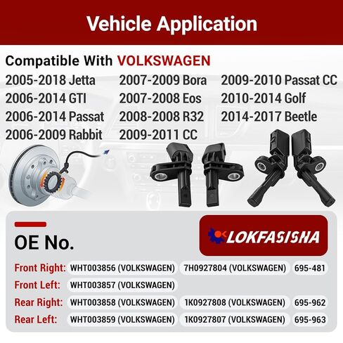 ABS Wheel Speed Sensor Set Front/Rear (Left & Right) 4PCS Compatible with VW Jetta Golf Passat Beetle Bora Eos Rabbit 2005-2018, Replace WHT003856 WHT003857 WHT003858 WHT003859 by LOKFASISHA in Kuwait