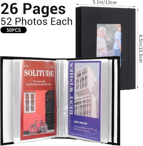 10 قطع ألبوم صور صغير مقاس 4 × 6 صور، غطاء من الكتان مع سجل قصاصات للنافذة الأمامية يحمل 52 صورة، ألبوم صور صغير للعائلة والزفاف والذكرى السنوية وإجازة الطفل (أسود) in Kuwait