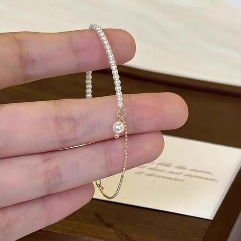 Gold Pearl Beaded Bracelets for Women Dainty Pearls Drop Link Chain Bracelet Adjustable Trendy Wedding Bridesmaid Birthday Party Prom Jewelry in Saudi Arabia