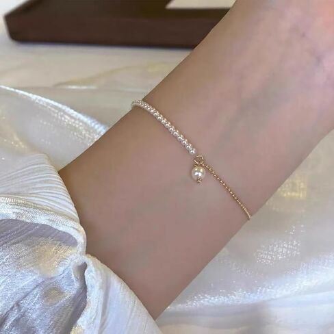 Gold Pearl Beaded Bracelets for Women Dainty Pearls Drop Link Chain Bracelet Adjustable Trendy Wedding Bridesmaid Birthday Party Prom Jewelry in Saudi Arabia