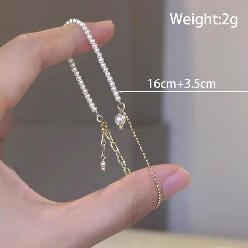 Gold Pearl Beaded Bracelets for Women Dainty Pearls Drop Link Chain Bracelet Adjustable Trendy Wedding Bridesmaid Birthday Party Prom Jewelry in Saudi Arabia
