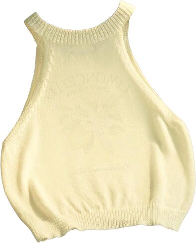 Verdusa Women's Lemon Clothes Summer Sweater Vest Halter Top Sleeveless Knit Crop Tops in Saudi Arabia
