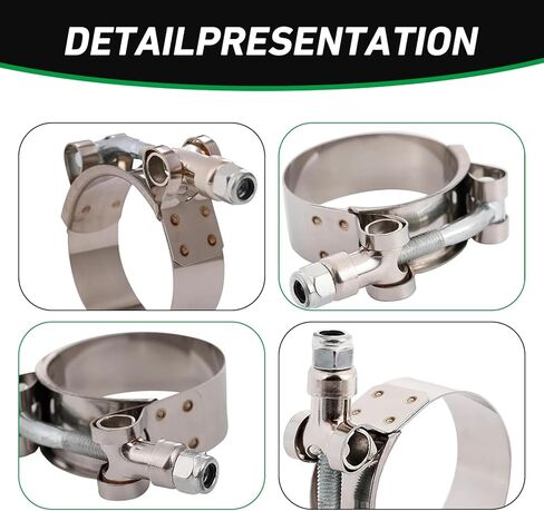 4 قطع 2 بوصة من مشابك خرطوم T-Bolt، مشبك خرطوم من الفولاذ المقاوم للصدأ 304 مع نطاق معرف 57 مم - 65 مم، مشبك أنابيب مبرد داخلي عالي التحمل قابل للتعديل، نطاق عمل لخراطيم 2 بوصة in Kuwait