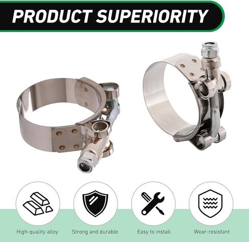 4 قطع 2 بوصة من مشابك خرطوم T-Bolt، مشبك خرطوم من الفولاذ المقاوم للصدأ 304 مع نطاق معرف 57 مم - 65 مم، مشبك أنابيب مبرد داخلي عالي التحمل قابل للتعديل، نطاق عمل لخراطيم 2 بوصة in Kuwait