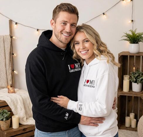 COUPLEHOODIES Custom I Love My Girlfriend Boyfriend Embroidered Hoodie – Matching For Valentine’s Day Gift in Saudi Arabia