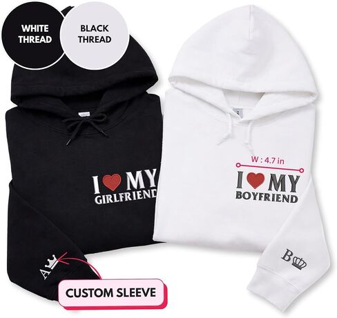 COUPLEHOODIES Custom I Love My Girlfriend Boyfriend Embroidered Hoodie – Matching For Valentine’s Day Gift in Saudi Arabia