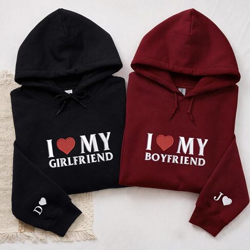COUPLEHOODIES Custom I Love My Girlfriend Boyfriend Embroidered Hoodie – Matching For Valentine’s Day Gift in Saudi Arabia