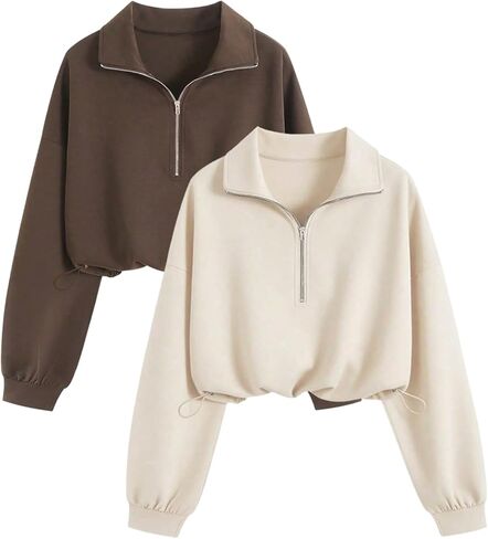 سترة نسائية من MakeMeChic مكونة من قطعتين كاجوال بأكمام طويلة ونصف سحاب ورباط وحاشية خريفية in Saudi Arabia